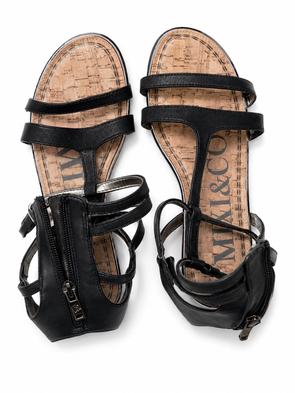 Sam & Libby Black Strappy T-Front Zip Back Sandals